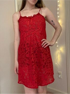 Vintage Red Sheer Mini Slip Dress